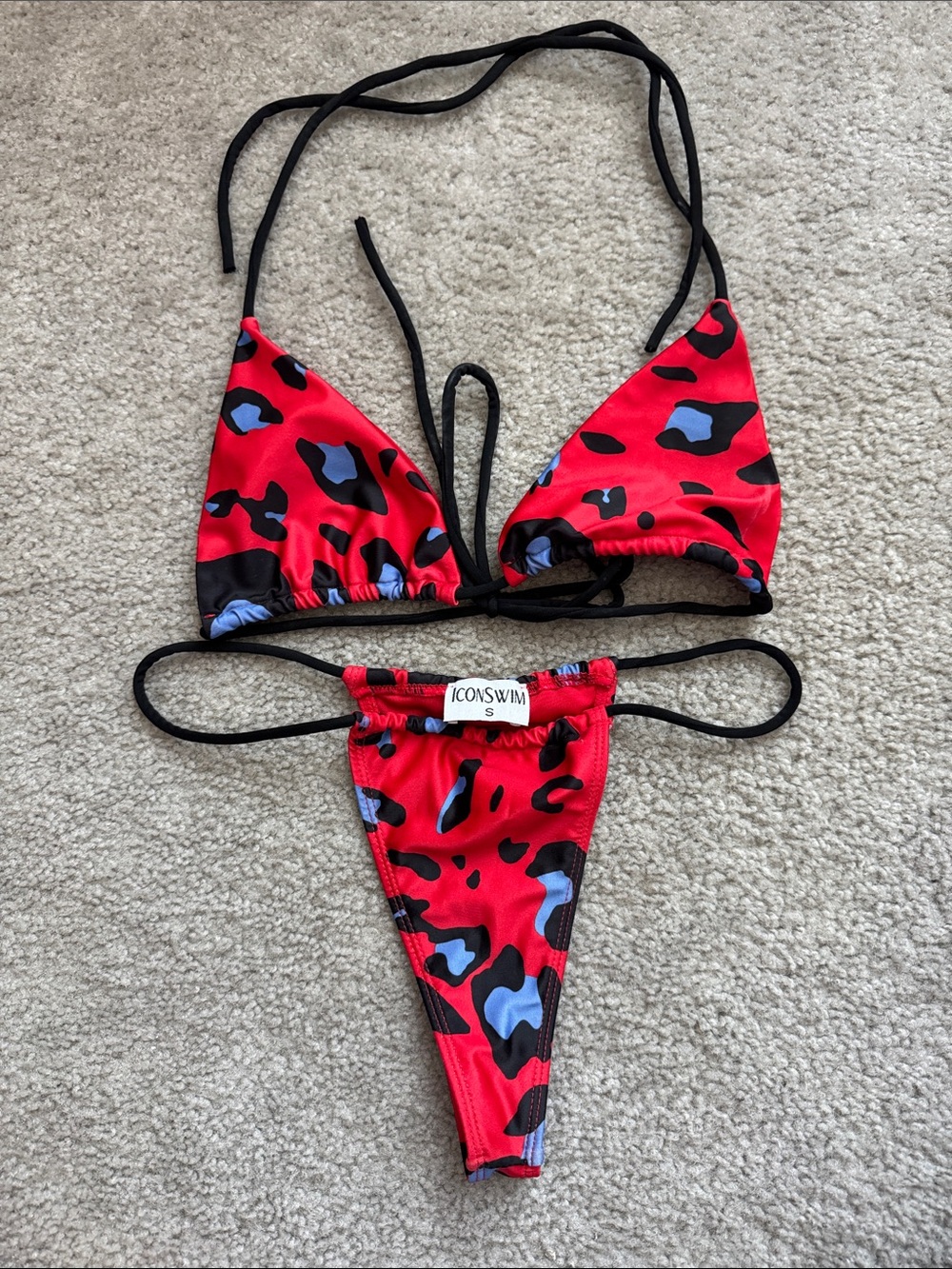 ICONSWIM Red Leopard-Print Triangle Bikini Set